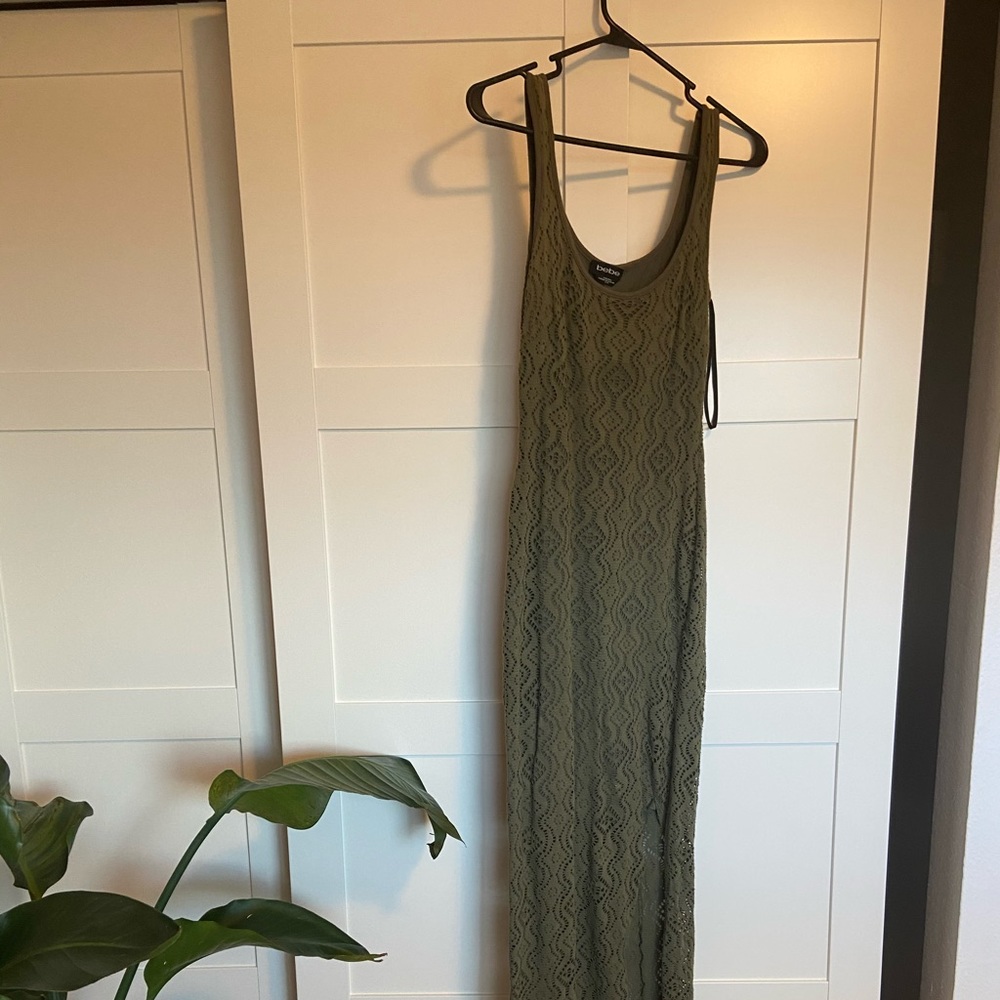 Bebe green maxi dress with cutout floral detailing